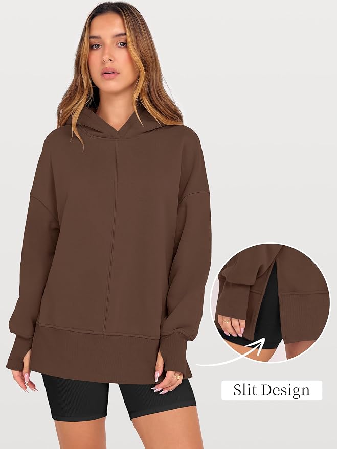 ANRABESS Womens Oversized Hoodies Long Sleeve Fleece Side Slit Hooded Sweatshirts Pullover 2026 Fall Outfits Y2K Clothes