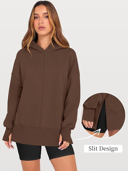 ANRABESS Womens Oversized Hoodies Long Sleeve Fleece Side Slit Hooded Sweatshirts Pullover 2026 Fall Outfits Y2K Clothes