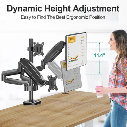 MOUNT PRO Triple Monitor Mount, 3 Monitor Desk Mount for Three Screens up to 32 Inch, Full Motion Gas Spring Heavy Duty Arm Hold up to 19.8lbs Each, Black