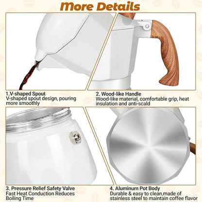 3 Cup Aluminum Moka Pot Classic Stovetop Espresso Coffee Maker 150ml 5oz Coffeemaker Percolator Mocha Pot Greca Coffee Maker Cafe Makers for Italian and Cuban Café Brewing White