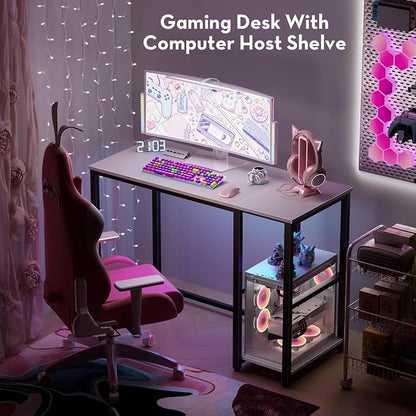SINPAID 40" Small Computer Desk with Study Shelves for Home Office,White | Easy Assembly Study Desk, Sturdy Writing Desk for Bedroom & Home Office, Cream White