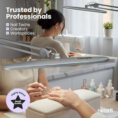 Neatfi XL 24W LED Desk Lamp – 2,200 Lumens | 23” Wide Shade | Dimmable Eye-Caring Task Light | Adjustable Arm | Office, Study, Crafting & Nail Techs (Silver, Non-CCT with Base)