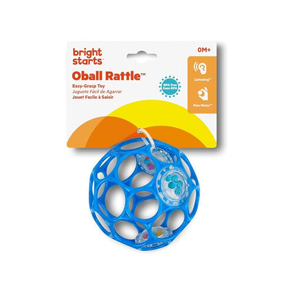 Bright Starts Oball Easy-Grasp Rattle BPA-Free Infant Toy in Blue, Age Newborn and up, 4 Inches (Pack of 2)
