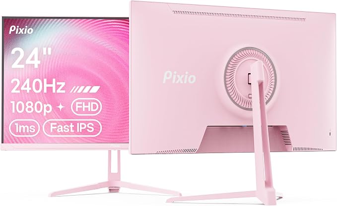 Pixio PX249 Wave Pink 24 inch 240Hz Refresh Rate FHD 1080p Resolution Fast IPS Panel 1ms GTG Response Time Built-in Speakers Gaming Monitor with Adaptive Sync