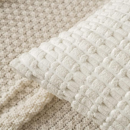 MIULEE Pack of 2 Corduroy Decorative Throw Pillow Covers 20x20 Inch Soft Boho Striped Pillow Covers Modern Farmhouse Home Decor for Sofa Living Room Couch Bed Pure White