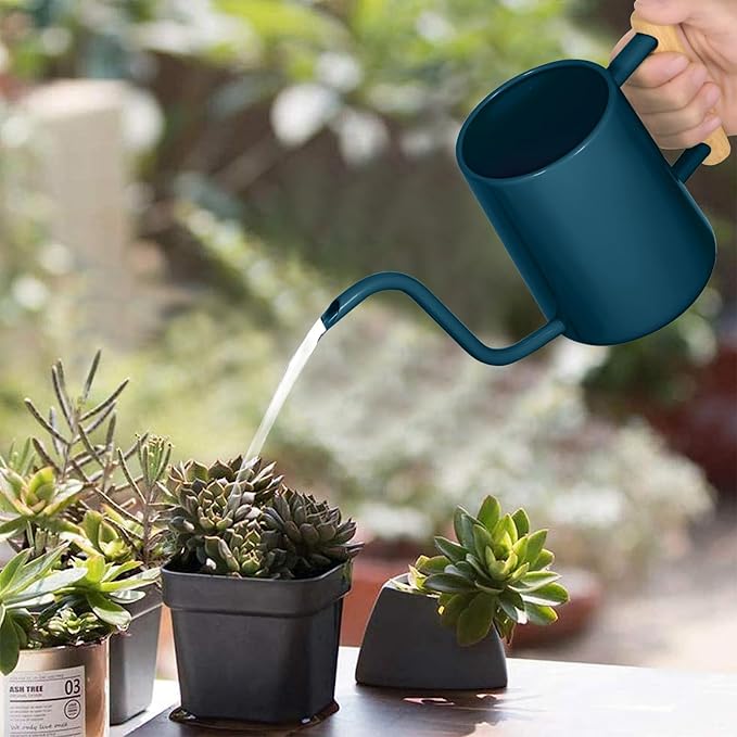 Watering Can Indoor Plants, 35 oz/1000 ml Metal Stainless Steel Watering Can Pot with Long Spout for Indoor House Plants Bonsai Outdoor Garden Flower Decorative (Dark Blue)