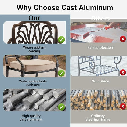 9-Piece Cast Aluminum Patio Furniture, Outdoor Dining Sets for 8 Include 87" Rectangular Patio Dining Table and 8 Stackable Chairs with Cushions & Umbrella Hole (Bronze)