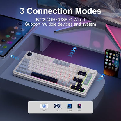 MageGee Wireless Gaming Keyboard 81 Keys RGB Backlit Tri-Mode Bluetooth 2.4G USB-C Rechargeable Mechanical Feel Keyboard 4000mAh Battery Knob Control 26-Key Anti-Ghosting for PC Mac Windows – GK950