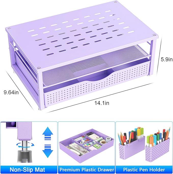 gianotter Desk Organizers and Accessories, Monitor Stand with Drawer and 2 Pen Holder, Purple Desk Accessories, Computer Stand Suitable for Offices and Dormitories (Purple)