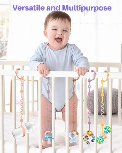 LittleHugs 3pcs Adjustable Toy Strap Holder - Silicone Baby Tether Pacifier Clip - Travel Essential Leash for Stroller, High Chair, Car Seat