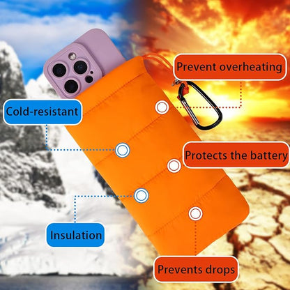 Lyreh Thermal Phone Case with Carabiner, Universal Cellphone Pouch to Prevent Freezing and Overheating, Insulated Warm Phone Cover Bags Extend Battery Life for Outdoor Sports Lovers Gifts (Orange)