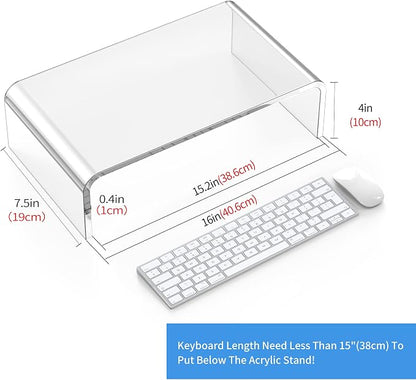 Acrylic Monitor Stand Riser Clear Laptop Stand Riser L16 xW7.5 xH4 | PC Holder Riser Compatible with All Notebooks and Monitors,Decoration for Office & Home,Computer & Laptop Stand for Desk