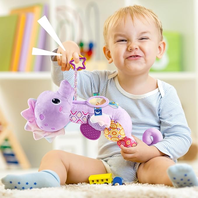 LIGHTDESIRE Baby Toys Musical Seahorse Sensory Infant Toys 0-6-12 Months | Stuffed Animals with Mirror|Crinkle|Rattle Baby Teething Toys Tummy Time for Newborn Boys Girls Shower Birthday Gifts