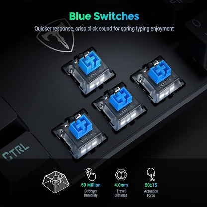 RisoPhy Mechanical Gaming Keyboard, RGB 104 Keys Ultra-Slim LED Backlit USB Wired Keyboard with Blue Switch, Durable Abs Keycaps/Anti-Ghosting/Spill-Resistant Computer Keyboard for PC Mac Xbox Gamer | 104 Keys, RGB LED Backlit, Durable Abs Keycaps, Ant...