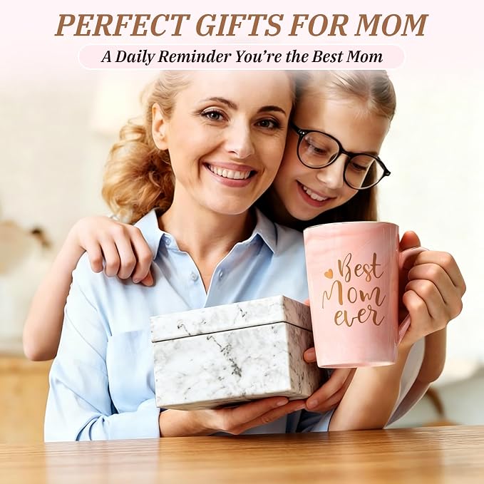YHRJWN Birthday Gifts for Mom, Best Mom Ever Coffee Mug, Mom Mothers Day Gifts from Daughter Son, Moms Gift Idea for Birthday, Valentines Day, Present for Moms Mothers, 14 Oz Pink