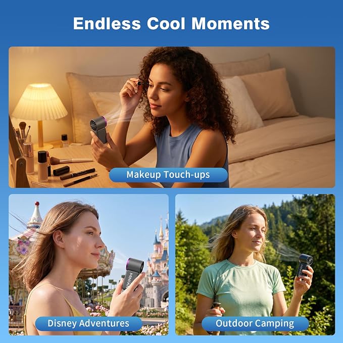 Portable Handheld Mini Fan, Mini Portable Fan with 6 Speeds, 16920 RPM Turbo High Speed Airflow, USB Rechargeable Small Personal Fan with LED Display, Pocket Hand Fan for Travel Makeup Outdoor Office
