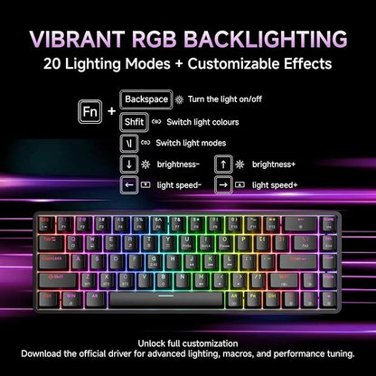 DIERYA DK68 60% Wireless Mechanical Gaming Keyboard, 3-Mode, Bluetooth 5.0/2.4G/USB-C, RGB Backlit, 68-Key Compact Mini for Windows, Mac, Linux - Linear Red Switch - Black