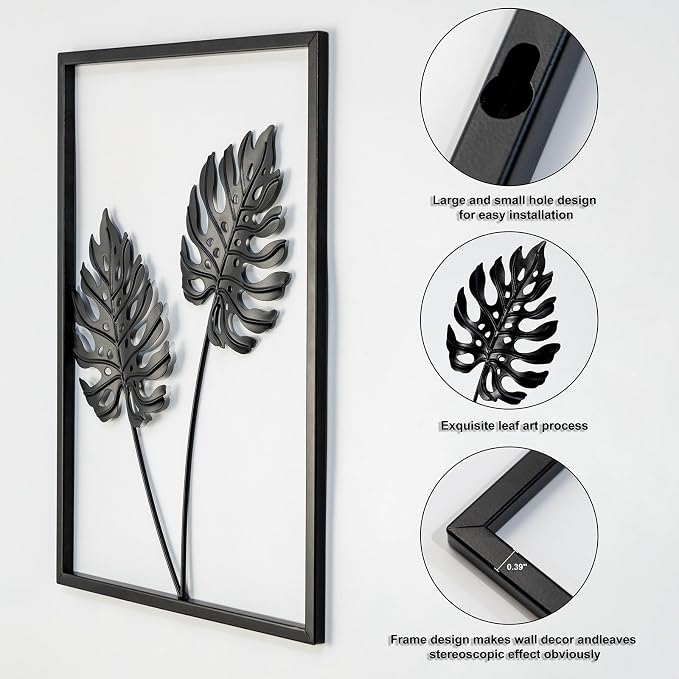 QXSXKJ Black Metal Wall Decor Framed, 3d Modern Metal Wall Art with Light, Minimalist Abstract Black Line Art DéCor, 4 Piece Home Art for Living Room Bedroom Bathroom
