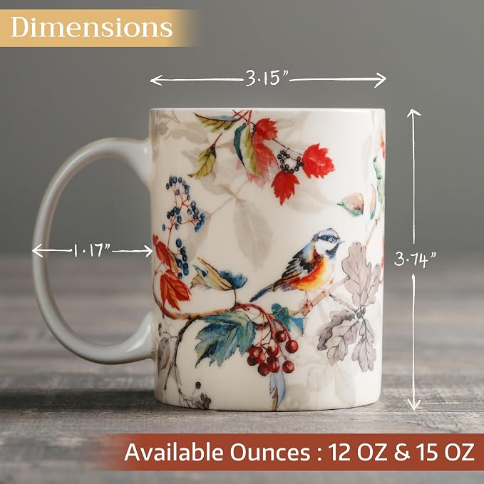Maison d' Hermine Coffee Mug with Handles Tea Cups (12 Ounce, Pack of 2) | Fine Bone China Coffee Mugs for Hot Beverages Cappuccino Latte Home Restaurant Hotel Spring Summer -Equinoxe - Beige