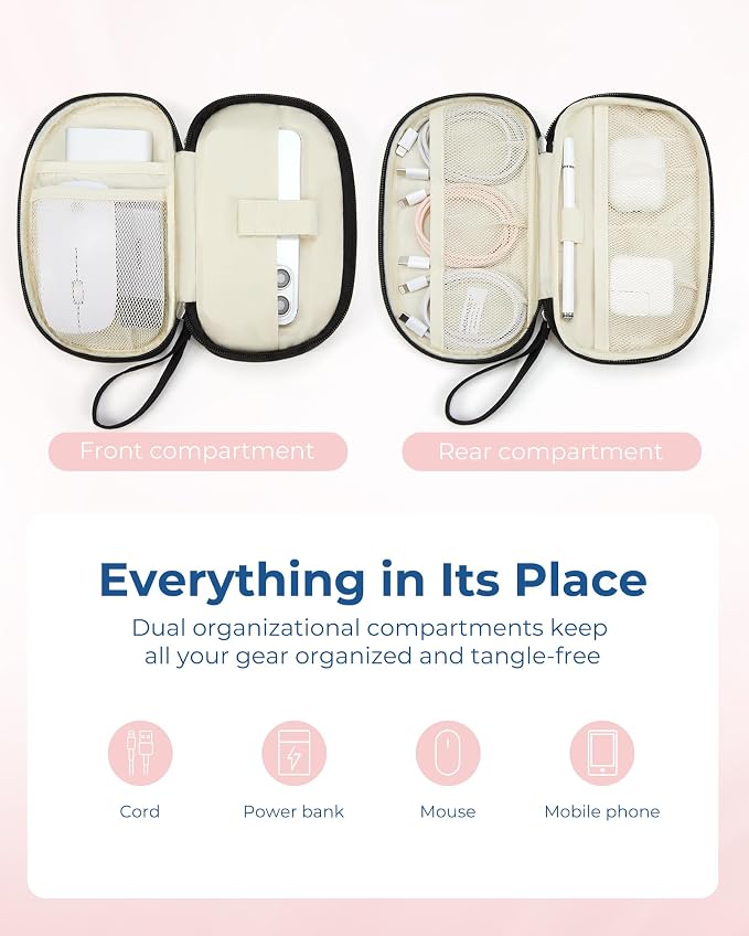 BAGSMART Travel Cord Organizer Electronics Case, Double Layers Puffer Cable Organizer Bag Travel Essentials for Women, Tech Organizer Case for Charger, Phone, Flash Drive - Black