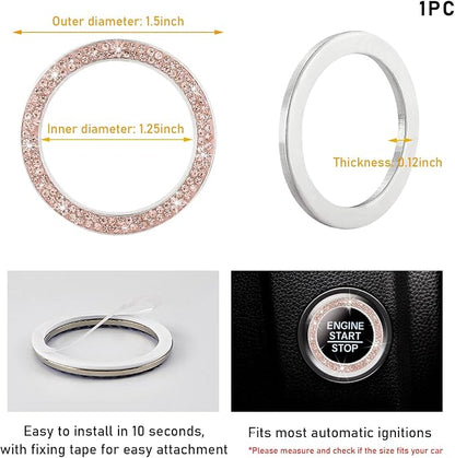 Kewucn Bling Crystal Double Rhinestone Car Engine Start Decoration Ring, Sparkling Push Start Button Sticker, Key Ignition & Knob Ring Decoration, Bling Car Interior Accessory(Peach)