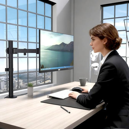 Single Monitor Arm Mount for 13-32 Inch Screen Up to 22lbs | Ultrawide Screens Up to 38 Inch Fully Adjustable Stand with C-Clamp/Grommet Base Tilt Rotation Max VESA 100x100