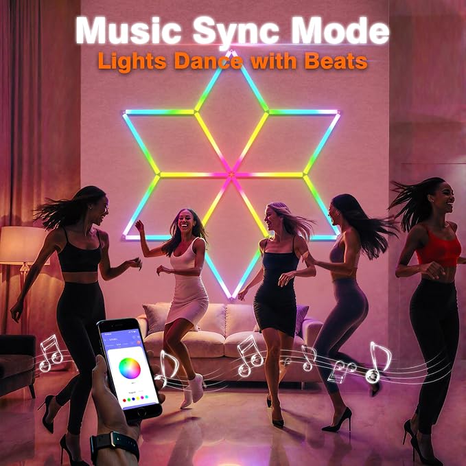 RGB Hexagon Garage Lights, Snowflake Hexagon Led Lights with Music Sync Mode, App & Remote Control RGB Ceiling Lights for Party, Gym, Studio, Gaming Room