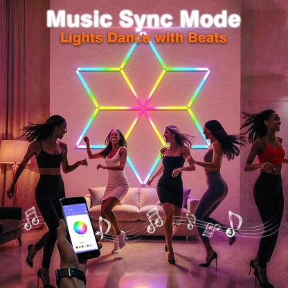 RGB Hexagon Garage Lights, Snowflake Hexagon Led Lights with Music Sync Mode, App & Remote Control RGB Ceiling Lights for Party, Gym, Studio, Gaming Room