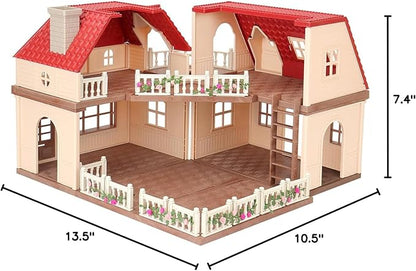 Family Cozy Cabin Doll House Playset, Dollhouse Furniture and Accessories,DIY Cottage Pretend Play Dollhouses, for Toddlers, Boys & Girls