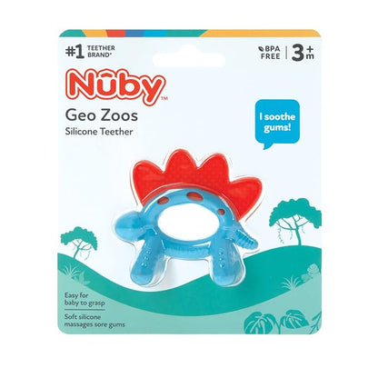 Nuby Geo Zoos Massaging Teether - Baby Teething Toy - Soft Easy Grip - 3+ Months - Dino - Easter Basket Stuffer