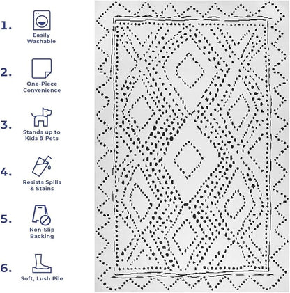 nuLOOM Mila Machine Washable Diamond Trellis Ultra Thin Runner Rug, 2' 6" x 12', White