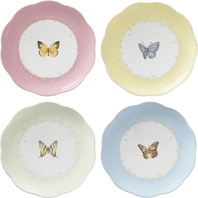 Lenox Dessert Plate Set, Lenox Butterfly Meadow Colors Collection 4-Piece Dessert Porcelain Plates Set, Service For 4, Dishwasher & Microwavable Plate, Small Plates, Home And Dining(Assorted, 4 Piece)