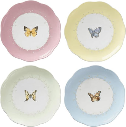 Lenox Dessert Plate Set, Lenox Butterfly Meadow Colors Collection 4-Piece Dessert Porcelain Plates Set, Service For 4, Dishwasher & Microwavable Plate, Small Plates, Home And Dining(Assorted, 4 Piece)