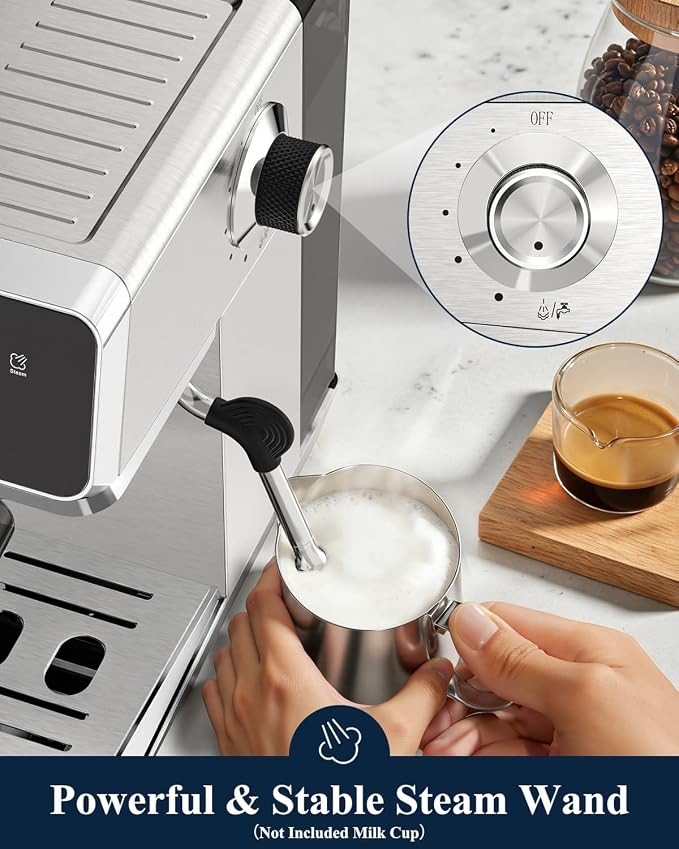 CM1620 Espresso Machine with Built-in Burr Grinder, 20 Bar Bean-to-Cup Espresso Maker with 44 Grind Settings & Steam Wand, Touchscreen Coffee Machine for Latte, Cappuccino