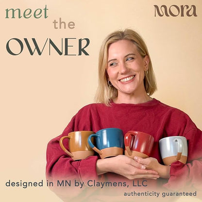 Mora Ceramic Artisan Matte Large Latte Mug Set of 4, 16oz - Microwavable, Porcelain Coffee Cups With Big Handle - Modern, Boho, Unique Style For Any Kitchen. Microwave Safe Stoneware - Marina Colors