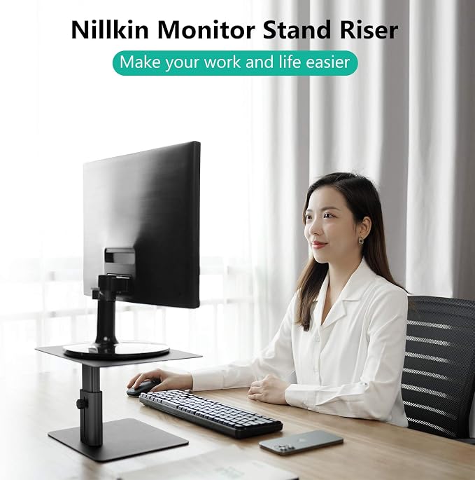 Nillkin Monitor Stand for Desk, Adjustable Height Computer Monitor Stand | Ergonomic Aluminum Computer Stand for Desktop | iMac, Studio Display XDR, Dell, HP, Lenovo, Other Screen Display | Black