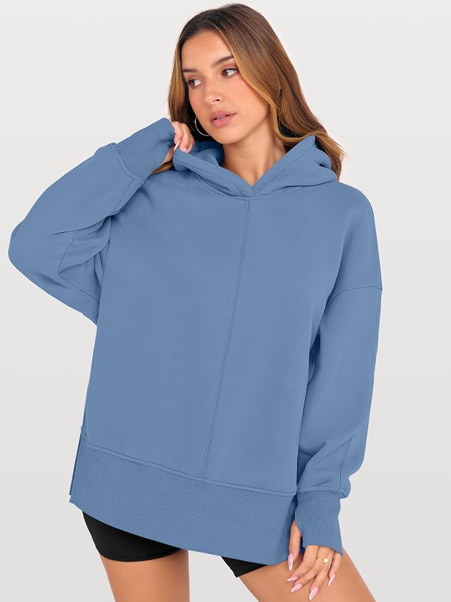 ANRABESS Womens Oversized Hoodies Long Sleeve Fleece Side Slit Hooded Sweatshirts Pullover 2026 Fall Outfits Y2K Clothes