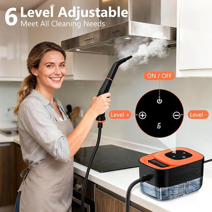 Steam Cleaner, Portable Steamer for Cleaning with 16pcs Accessories, 6-Level Adjustable and 15s Heat-Up, Handheld Steam Cleaner for Home, Tile, Dirt, Grout, Grease, Car Detailing
