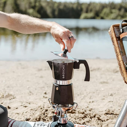 GROSCHE Milano Stovetop Espresso Maker Moka Pot 3 espresso Cup - 5 oz, Black - Cuban Coffee Maker Stove top coffee maker Moka Italian espresso greca coffee maker brewer percolator | Cuban Coffee Maker And Italian Moka Pot For Stovetop Espresso; For Gas...