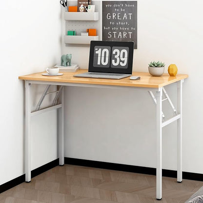 Need Office Computer Desk 39.3 Inch Sturdy Folding Laptop Table Teak | White Frame Writing Gaming Work Table/Foldable Home Office Desk/Sewing Table, No Assembly Required