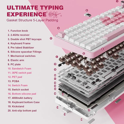 YUNZII B75 PRO 75% Wireless Mechanical Keyboard (White Heart,Cocoa V2) | Hot Swap Keyboard with Knob, Gasket Mount, Creamy Pre-lubed Switch for Smooth Typing, BT/USB-C/2.4G, for Gaming