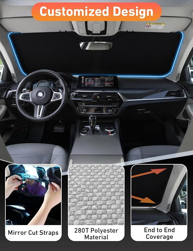 EcoNour Windshield Sunshade Compatible for Hyundai Santa Cruz 2022-2024 2025 2026, Sun Visor for Front Windshield & Window Sun Shade Cover, UV Heat Blocker & Protector, Car Accessories