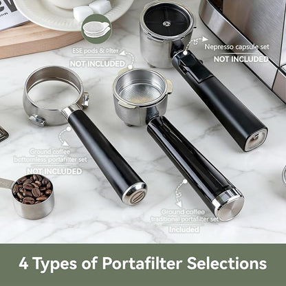 Gevi 20 Bar Espresso Machine with Milk Frother,Compatible with Pods&Ground | Compatible with Nespresso Pods&Ground; Built-in pressure gauge; Removable Water Tank; Make Americanos、Latte; Easy to Clean;