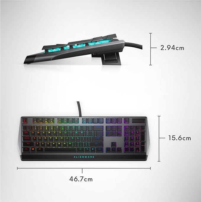 Alienware Low-Profile RGB Gaming Keyboard AW510K, AlienFx Per Key RGB LED Color Backlighting, Media CONTROLS & USB Passthrough, Cherry MX Low Profile Red Switches | USB, Numeric Keypad, Adjustable Height, Media Hot Keys, Dark Side of the Moon, Gaming R...