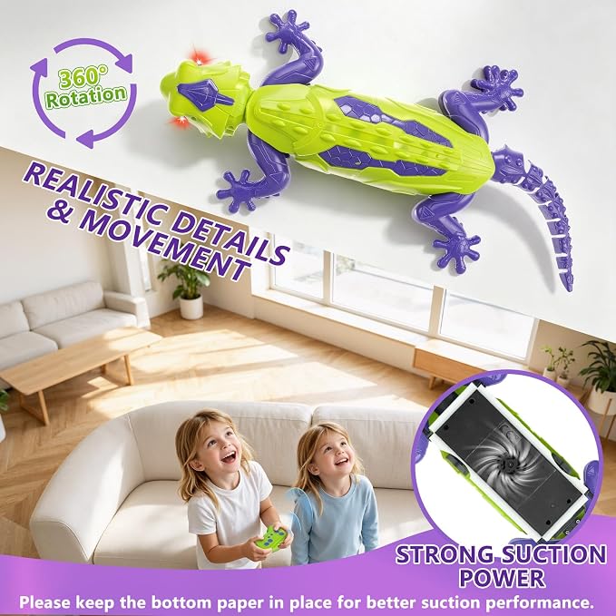 RC Wall Climbing Gecko, Rechargeable Remote Control Lizard Robot for Kids | 360° Rotating Wall Crawler Toy with LED Eyes, RC Stunt Car Toy Birthday Christmas Gift for 3-12 Year Old Boys Girls