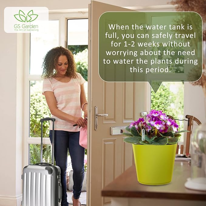 Self Watering Planters for Indoor Plants 7 inch Flower Pot with Water Level Indicator Lemon Green 3 Pack African Violet Self Watering Pots for All Orchid Agave
