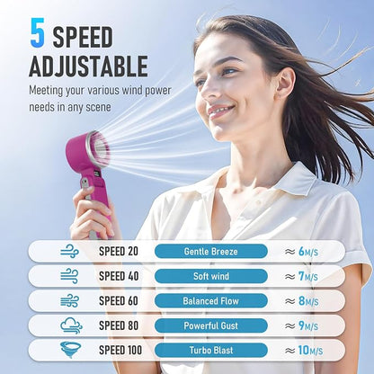 PlayHot Portable Handheld Turbo Fan with Ice Cooling, Rechargeable Personal Fan, Up tp 12Hrs Cooling, 5 Speed 25550RPM Powerful Portable Fan for Travel, Outdoor, Camping, Hiking (Magenta)