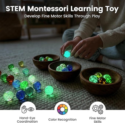SallyFashion 25 PCS Glow in The Dark Marbles, Bulk Luminous Colorful Glass Marbles for Kids Marble Run Games