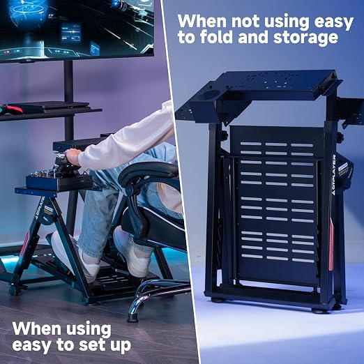 GTPLAYER Flight Racing Simulation Stand Foldable Gaming Stand Compatible with Logitech/Thrustmaster/PXN Gaming Devices Adjustable Stable Simulator Cockpit Stand, Electronic Device Not Included, Black