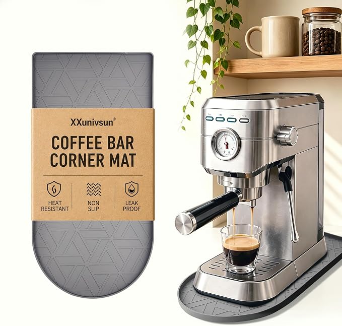 Silicone Coffee Mat,15.8"x7.9" Coffee Bar Mats for Countertop,Espresso Mat, Silicone Heat Resistant Mat for Espresso Machine/Coffee Maker（ (GREY)